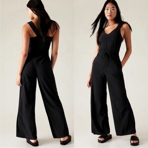 Athleta Savannah Black Jumpsuit with Ruffled Straps